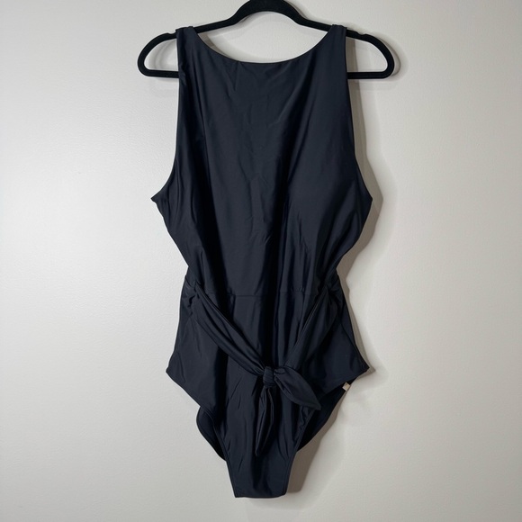 Summersalt Black High Neck Low Back Tie Waist One-piece Swimsuit Sz 22 - Picture 1 of 10